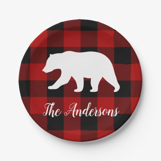 Red Buffalo Kariert & Bear | Geschenk für persönli Pappteller (Vorderseite)