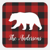 Red Buffalo Kariert & Bear | Geschenk für persönli Quadratischer Aufkleber (Vorderseite)