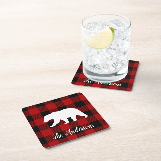 Red Buffalo Kariert & Bear | Geschenk für persönli Rechteckiger Pappuntersetzer (Vor Ort)