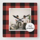 Red Buffalo Kariert Bestes Grandma-Geschenk mit Fo Quadratische Wanduhr (Vorderseite)