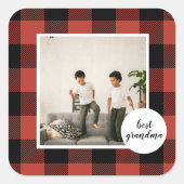 Red Buffalo Kariert Bestes Grandma-Geschenk mit Fo Quadratischer Aufkleber (Vorderseite)