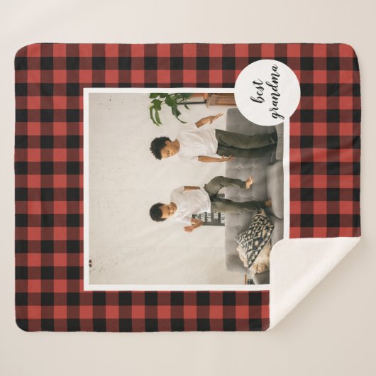 Red Buffalo Kariert Bestes Grandma-Geschenk mit Fo Sherpadecke (Vorderseite (Horizontal))