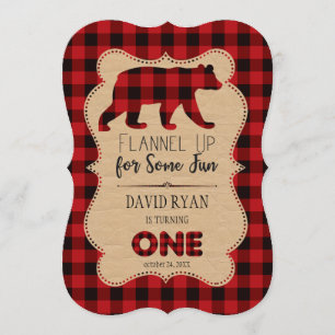 Red Buffalo Kariert Birthday ONE Custom Einladung