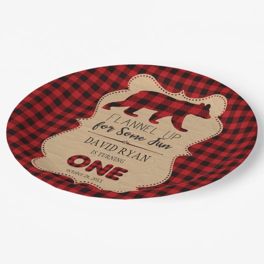 Red Buffalo Kariert Birthday ONE Custom Pappteller (Schrägansicht)