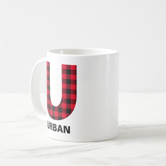 Red Buffalo Kariert Bold Initial U Monogram Kaffeetasse (Vorderseite Links)