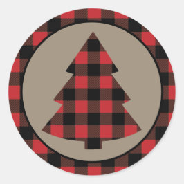 Red Buffalo Kariert Border Weihnachtsbaum Runder Aufkleber