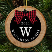 Red Buffalo Kariert Bow Monogram & Foto Wood Slice Keramik Ornament