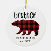 Red Buffalo Kariert Brother Bear Holiday Keramik Ornament (Vorne)