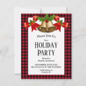 Red Buffalo Kariert Christmas Holly Bells Einladung (Vorderseite)