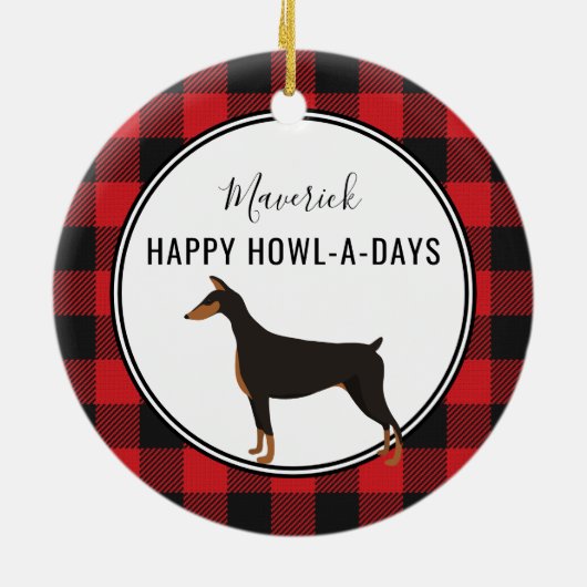 Red Buffalo Kariert Custom Doberman Dog Ornament (Hinten)