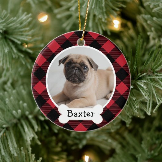 Red Buffalo Kariert Custom Pet Puppy Dodge Foto Keramik Ornament (Baum)