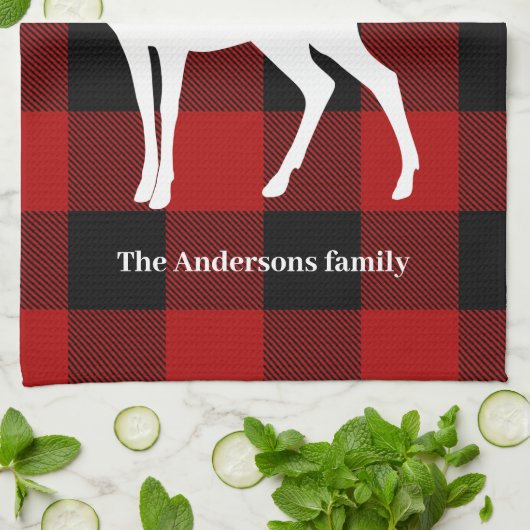 Red Buffalo Kariert & Deer | Geschenk für persönli Geschirrtuch (Gefaltet)