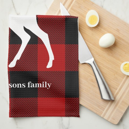 Red Buffalo Kariert & Deer | Geschenk für persönli Geschirrtuch (Viertel Falte)