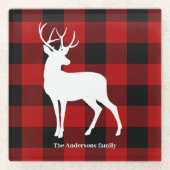 Red Buffalo Kariert & Deer | Geschenk für persönli Glasuntersetzer (Vorderseite)