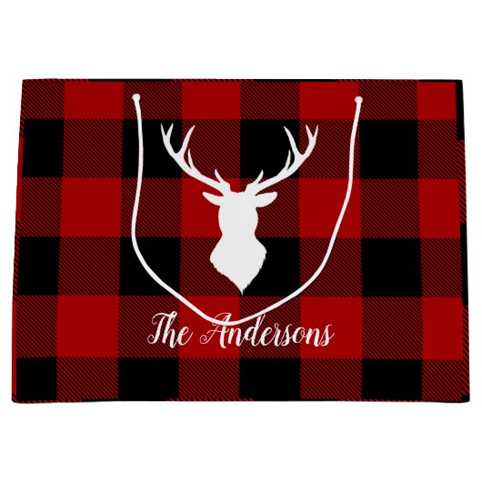Red Buffalo Kariert & Deer | Geschenk für persönli Große Geschenktüte (Vorderseite)