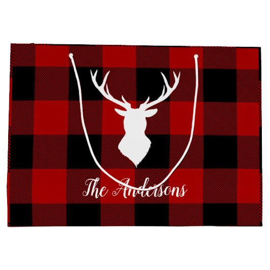 Red Buffalo Kariert & Deer | Geschenk für persönli Große Geschenktüte (Rückseite)