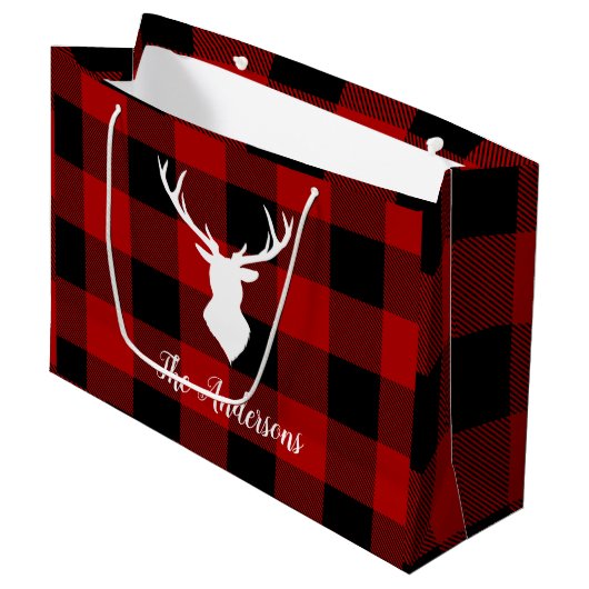 Red Buffalo Kariert & Deer | Geschenk für persönli Große Geschenktüte (Vorderseite Schrägansicht)