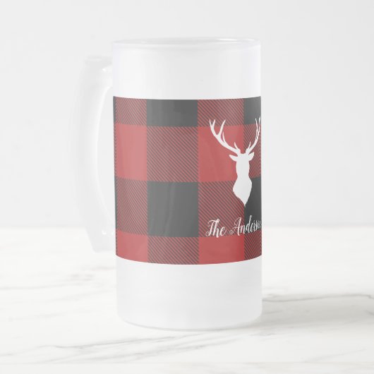 Red Buffalo Kariert & Deer | Geschenk für persönli Mattglas Bierglas (Vorderseite Links)