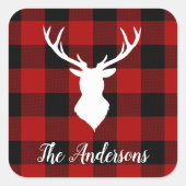 Red Buffalo Kariert & Deer | Geschenk für persönli Quadratischer Aufkleber (Vorderseite)