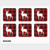 Red Buffalo Kariert & Deer | Geschenk für persönli Quadratischer Aufkleber (Blatt)