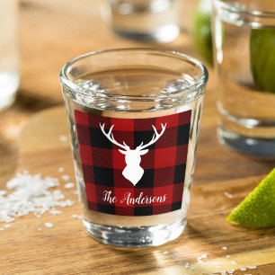 Red Buffalo Kariert & Deer   Geschenk für persönli Schnapsglas