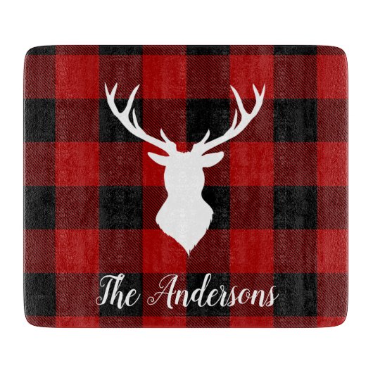 Red Buffalo Kariert & Deer | Geschenk für persönli Schneidebrett (Vorderseite)
