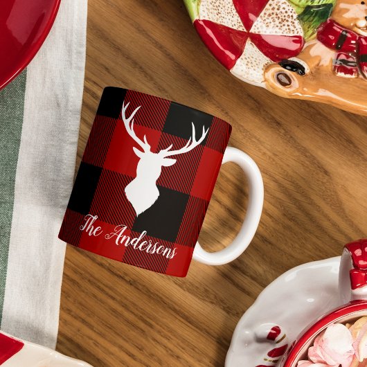 Red Buffalo Kariert & Deer | Geschenk für persönli Tasse