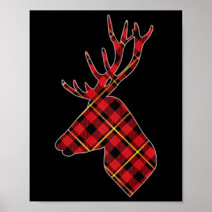 Red Buffalo Kariert Deer Reindeer Head Christmas H Poster