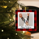 Red Buffalo Kariert Dog Foto | Hundeschrift Keramikornament<br><div class="desc">Red Buffalo Kariert Dog Foto | Hundeschrift</div>