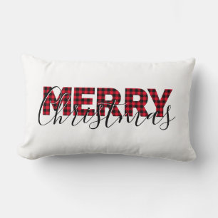 Red Buffalo Kariert Elegant Script Frohe Weihnacht Lendenkissen