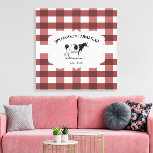 Red Buffalo Kariert Farm Cow Canvas Print Leinwanddruck (Insitu (Wohnzimmer))
