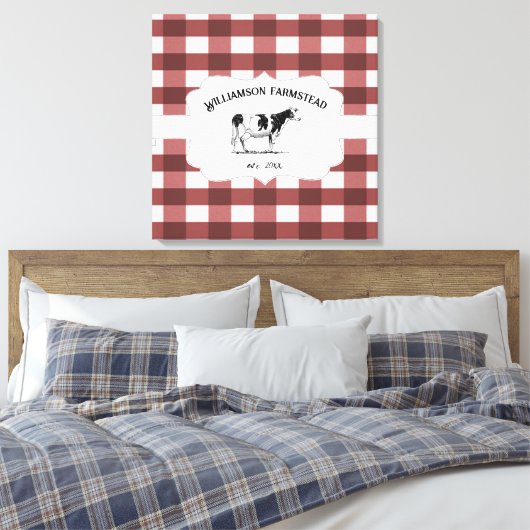 Red Buffalo Kariert Farm Cow Canvas Print Leinwanddruck (Insitu (Schlafzimmer))
