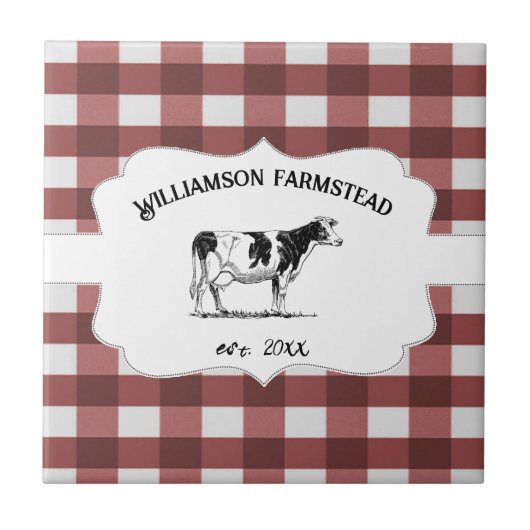 Red Buffalo Kariert Farm Cow Decorative Fliese (Vorderseite)