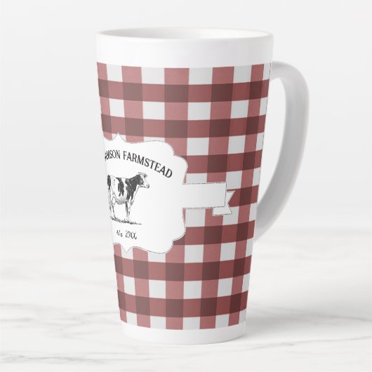 Red Buffalo Kariert Farm Cow Latte Tasse (Rechte Ecke)