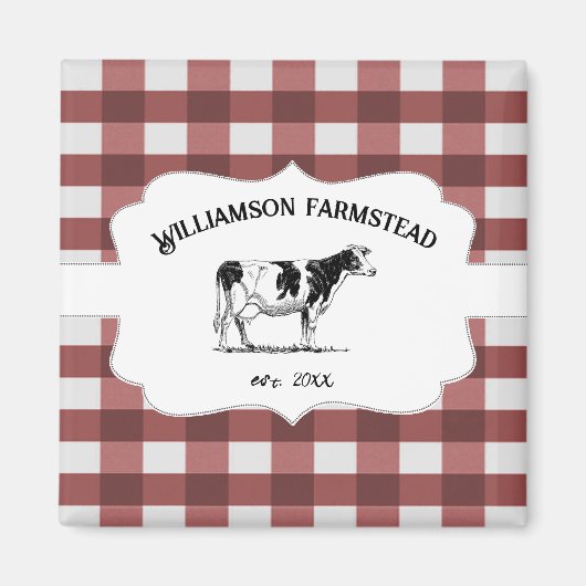 Red Buffalo Kariert Farm Cow Magnet (Vorne)