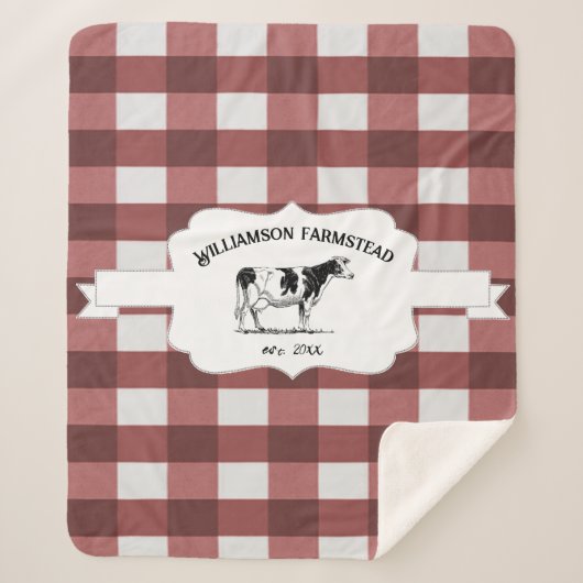 Red Buffalo Kariert Farm Kuh Sherpa Blanket Sherpadecke (Vorderseite)