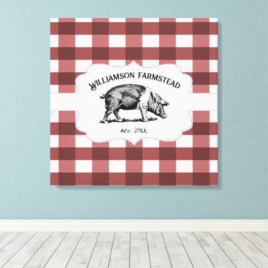 Red Buffalo Kariert Farm Pig Canvas Print Leinwanddruck (Insitu (Holzboden))