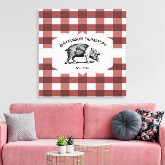 Red Buffalo Kariert Farm Pig Canvas Print Leinwanddruck (Insitu (Wohnzimmer))