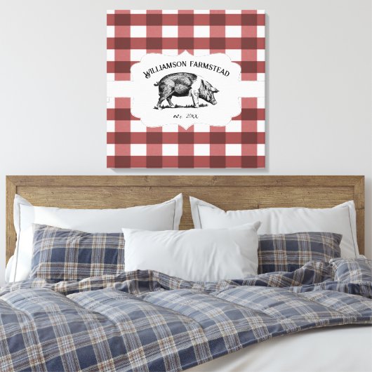 Red Buffalo Kariert Farm Pig Canvas Print Leinwanddruck (Insitu (Schlafzimmer))