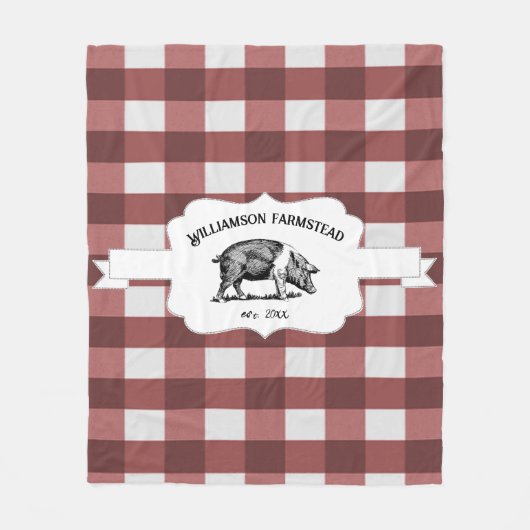 Red Buffalo Kariert Farm Pig Fleece Blanket (Vorderseite)