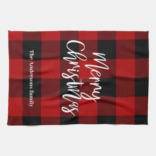 Red Buffalo Kariert & Frohe Weihnachten |Persönlic Geschirrtuch (Horizontal)