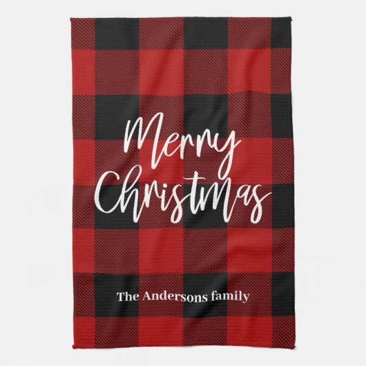 Red Buffalo Kariert & Frohe Weihnachten |Persönlic Geschirrtuch (Vertikal)