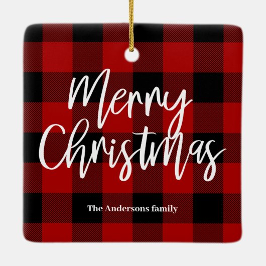 Red Buffalo Kariert & Frohe Weihnachten |Persönlic Keramikornament (Rückseite)