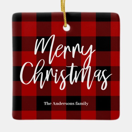 Red Buffalo Kariert & Frohe Weihnachten |Persönlic Keramikornament (Vorderseite)