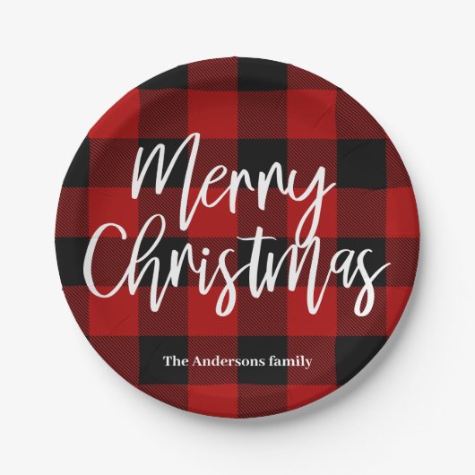 Red Buffalo Kariert & Frohe Weihnachten|Persönlich Pappteller (Vorderseite)