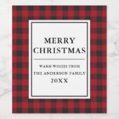 Red Buffalo Kariert Frohe Weihnachten Weinetikett (Einzelnes Label)