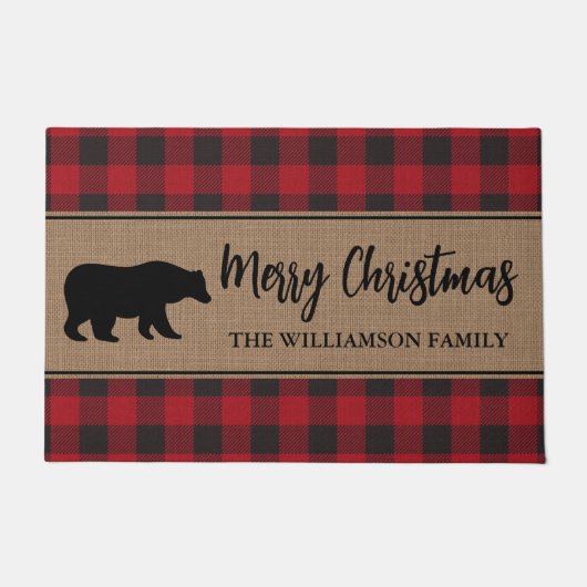 Red Buffalo Kariert Frohe Weihnachtsbären Urlaub Fußmatte (Vorderseite)