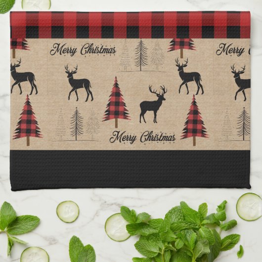 Red Buffalo Kariert & Frohe Weihnachtsküche Handtü Geschirrtuch (Gefaltet)