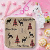 Red Buffalo Kariert & Frohe Weihnachtslandschaften Pappteller (Party)