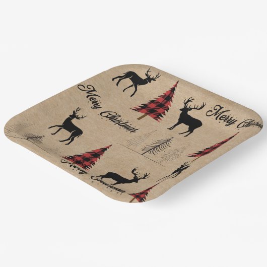 Red Buffalo Kariert & Frohe Weihnachtslandschaften Pappteller (Gewinkelt)